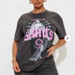 Fashion Nova Oversized Graphic Tee with Pink and Gray Design Size Large
